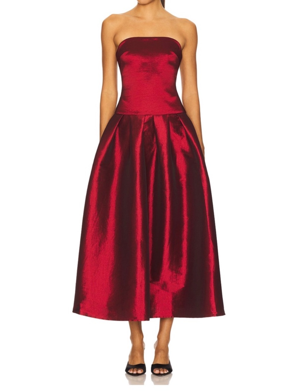 REVOLVE Strapless Burgundy Satin Midi Gown